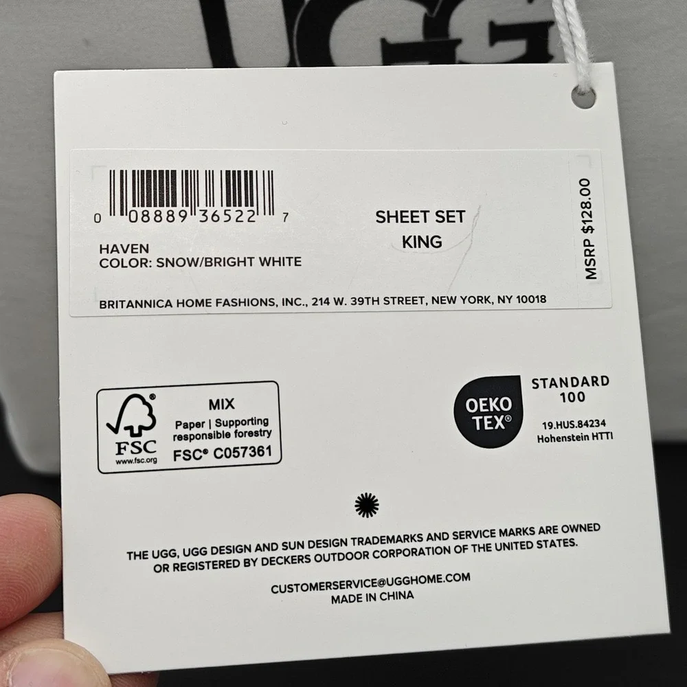 UGG Haven King Sheet Set 4 Piece Bright White Cooling All Season Bedding New